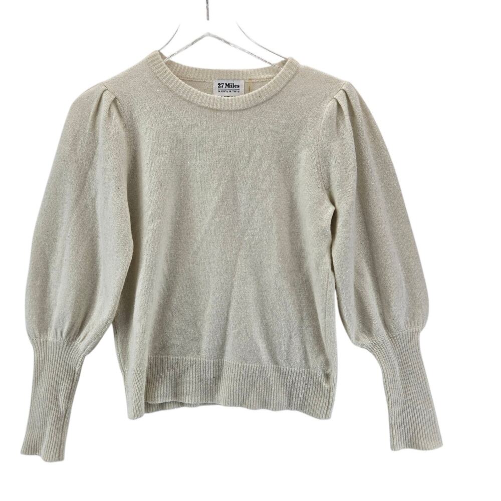 27 Miles Sweater Womens XS Ivory Wool Cashmere Sparkle Glitter Sequins Designer